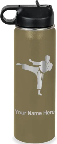 Miniatura 47 de Botella de agua personalizada LaserGram, Karate Man, de acero inoxidable con doble pared aislada al vacío con tapa abatible, regalo personalizado
