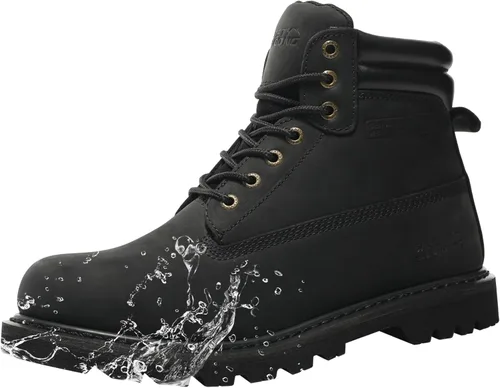 Miniatura 11 de Botas de trabajo para hombre, impermeables, con puntera suave, antideslizantes, cómodas, botas de trabajo de cuero Trigo