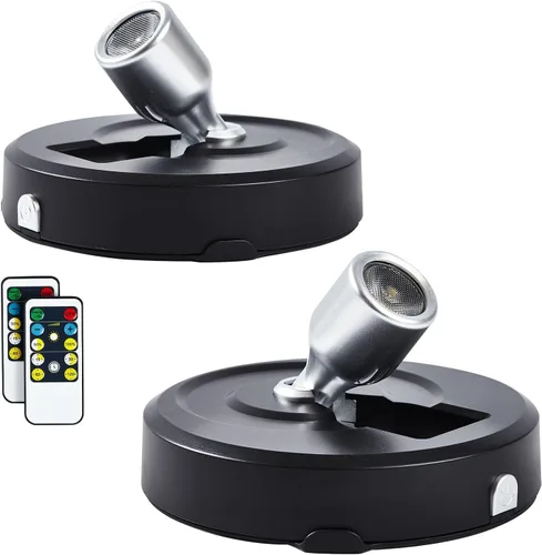 Focos LED inalámbricos, paquete de 2 luces de acento con control remoto, luces inalámbricas de imagen con cabezal giratorio, iluminación de