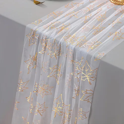 Miniatura 37 de Snowkingdom - Camino de mesa dorado de 10 pies, gasa transparente, chifón, tul, tela de queso, lentejuelas, purpurina, lámina metálica, decoraciones