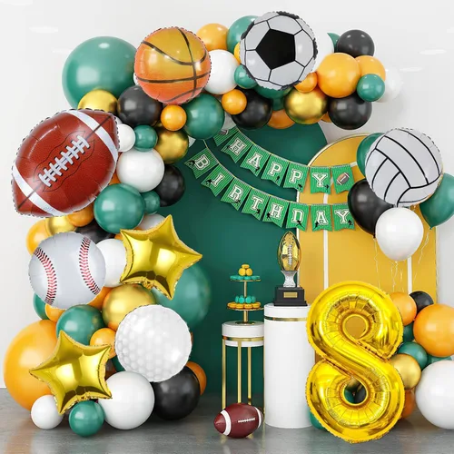 Miniatura 6 de Globos de aluminio deportivos de 9 piezas, para fútbol, baloncesto, béisbol, voleibol, golf, fútbol y números, globos de aluminio de Mylar