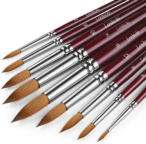 Miniatura 9 de Juego de pinceles de pintura profesionales de sable para acuarela para artistas de 9 piezas, ideal para acuarela, acrílico, incluye punta redonda
