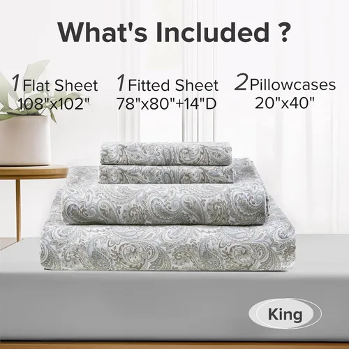 Miniatura 7 de Comfort Spaces Sábanas 100% algodón tamaño King, transpirables, naturalmente frescas, sábanas de algodón suave con bolsillo elástico de 14 pulgadas