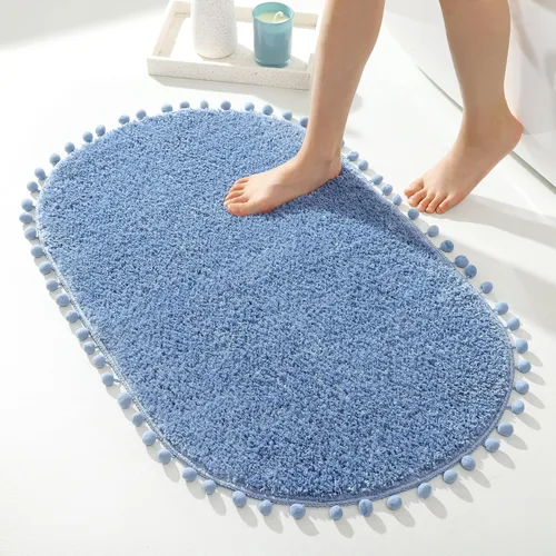 Miniatura 11 de YIRDDEO - Alfombra de baño verde oliva con pompones para baño, antideslizante, linda alfombra de baño boho con pompones ovalados absorbentes