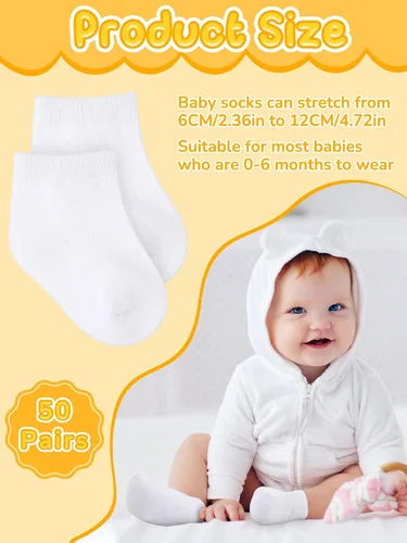 Miniatura 2 de Jecery 50 Pairs Baby Cotton Socks Bulk Newborn Ankle Unisex Baby Socks Stretch for Toddler Boys Girls