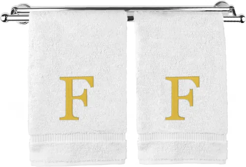 Miniatura 134 de Toalla de mano monogramada, regalo personalizado, juego de 2 - Toalla bordada con letra de bloque dorada - Extra absorbente 100% algodón turco