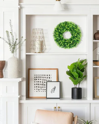 Miniatura 7 de DDHS Corona de boj de 18 pulgadas para puerta principal – Corona artificial verde de casa de campo, decoración DIY para primavera, verano, otoño e