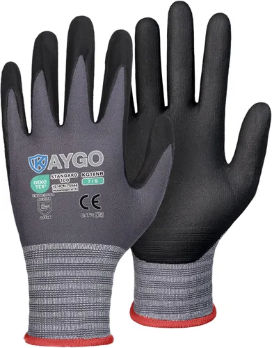 Miniatura 61 de KAYGO Guantes de Trabajo de Seguridad con Revestimiento de Nitrilo MicroFoam, 3 Pares KG18NB, Guante de Punto Sin Costuras de Nylon con Dedos Gris