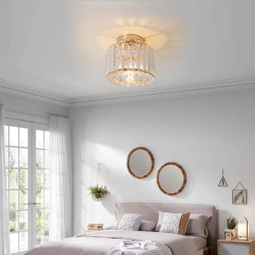 Miniatura 2 de Lámpara de techo de cristal, lámpara de techo semiempotrada de cristal dorado para dormitorio, cocina, pasillo, entrada, balcón, comedor, sala