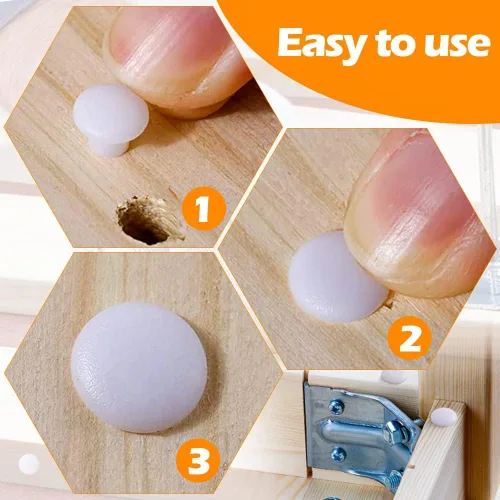Miniatura 3 de 300 tapones de plástico de 0.173 in 0.17 pulgadas para tapa de perforación, tapones para silla, gabinete, armario, estante, color blanco