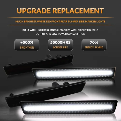 Miniatura 3 de Luces LED de señalización lateral blancas para parachoques, lámparas de señal de estacionamiento para 2015-2023 Dodge Challenger 4 piezas, lente