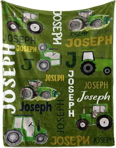 Miniatura 10 de Manta personalizada de tractores, nombre personalizado con diseño de camiones de tractor agrícola, manta de cama de franela de felpa suave