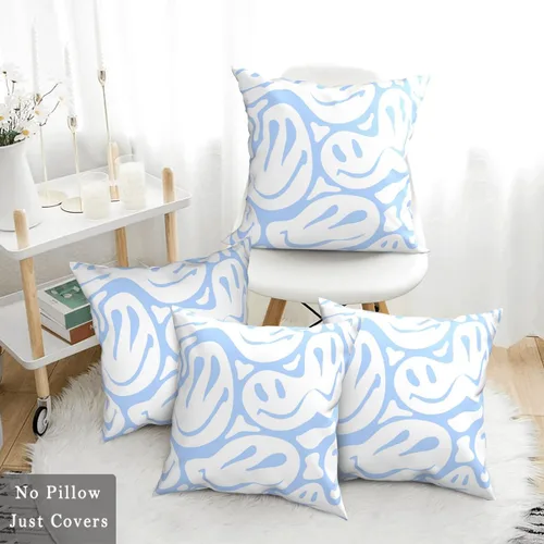 Miniatura 4 de Lindas almohadas de preppy (solo fundas, sin rellenos de almohada), lindas almohadas de color azul claro para la playa, adolescente, niña, Azul bebé