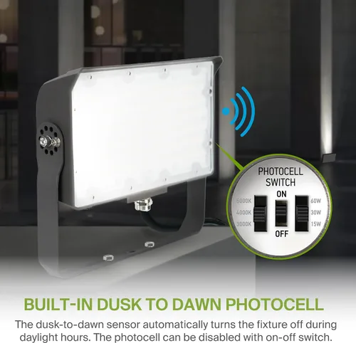 Miniatura 3 de ASD Reflector LED para exteriores con fotocélula del atardecer al amanecer, hasta 9421 lm, 15W/30W/60W seleccionable, 120-277V, 3000K/4000K/5000K