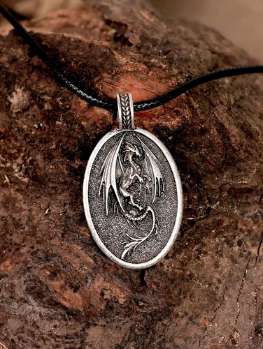 Miniatura 3 de HAQUIL Dragon Necklace, Antique Medieval Dragon Pendant, Faux Leather Cord, Jewelry Gift for Men and Women