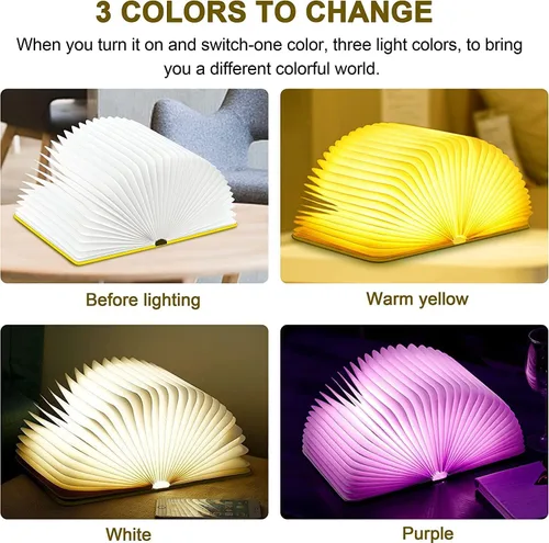 Miniatura 3 de QXMGCBOK Lámpara de libro 3D con relieve de alce y ciervo, luz de noche para niños recargable por USB, luz de libro LED multicolor, regalos