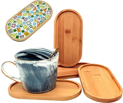 Miniatura 14 de 4 posavasos de bambú de mosaico para manualidades, bandejas de base en blanco, posavasos para beber, posavasos para plantas, placa de arte