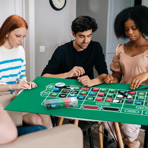 Miniatura 6 de Lunmon El juego de ruedas de ruleta incluye rueda de ruleta de 10 pulgadas, fieltro de doble cara, 200 fichas, rastrillo de chips, marcador Verde