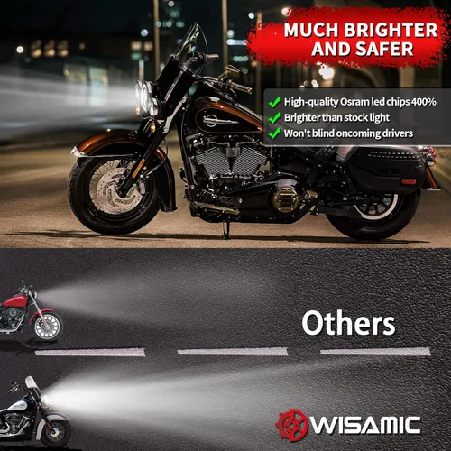 Miniatura 4 de Wisamic Faro LED para motocicleta de 7 pulgadas, lámparas de paso de 4.5 pulgadas, luces antiniebla y anillo de montaje, compatible con Harley
