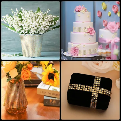 Miniatura 7 de Cinta de malla de diamantes brillantes de 20 yardas, cinta de malla con diamantes de imitación, 24 filas para decoración de eventos, pasteles