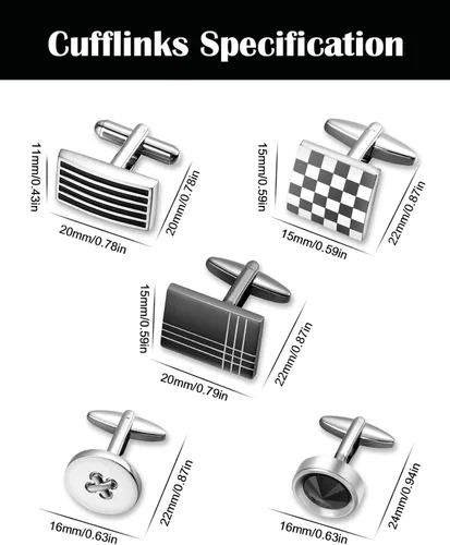 Miniatura 14 de Lictin Men's Cufflinks Cuff Links for Men, Stainless Steel Tuxedo Shirt Cuff Links Set