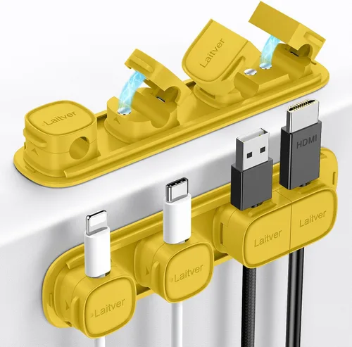 Miniatura 16 de Paquete de 6 clips magnéticos para cables [apertura/bloqueo en 1s], organizador y sujetador de cables Laitver con adhesivo fuerte para escritorio