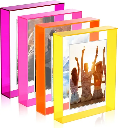 Kathfly 4 portarretratos flotantes de 5 x 7 pulgadas para montar en la pared o en la mesa, marcos de fotos magnéticos decorativos neón translúcidos