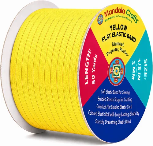 Miniatura 112 de Mandala Crafts - Rollo de cordón elástico plano para costura y manualidades Blanco