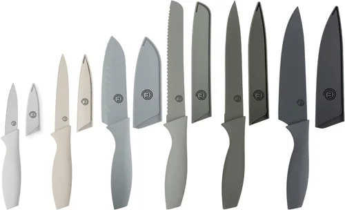 MasterChef Juego de cuchillos de cocina con cubiertas, 6 cuchillos de chef profesionales para cocinas domésticas, hojas de acero inoxidable de corte