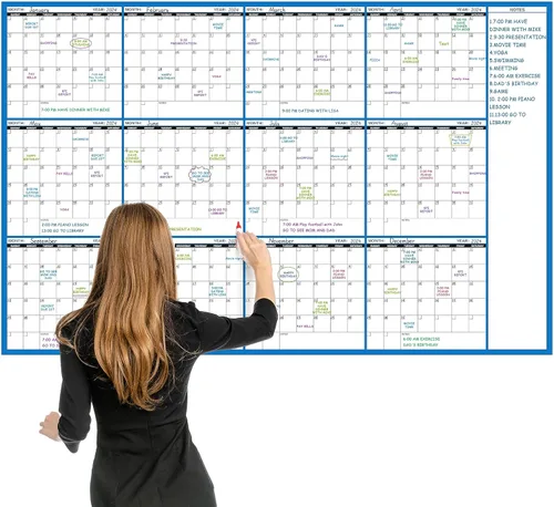 Calendario de Borrado en Seco Grande - Calendario de Pared Sin Fechas, 58" x 37", Calendario de 12 Meses con 10 Adhesivos Redondos
