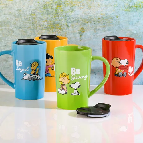 Miniatura 7 de Peanuts Snoopy Gentle Reminders - Juego de tazas de viaje de cerámica de 18 onzas con tapa, paquete de 4, colores surtidos, juego de tazas de café