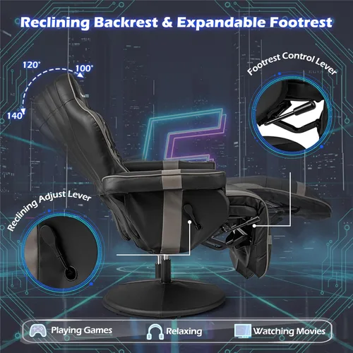 Miniatura 5 de POWERSTONE Silla reclinable para videojuegos, silla de masaje ajustable con soporte para tazas, reposapiés, sofá individual ergonómico, sala