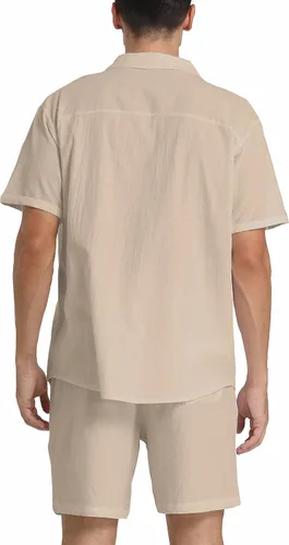 Miniatura 2 de RPOVIG Conjunto corto de camisa de lino conjunto casual de 2 piezas para hombre