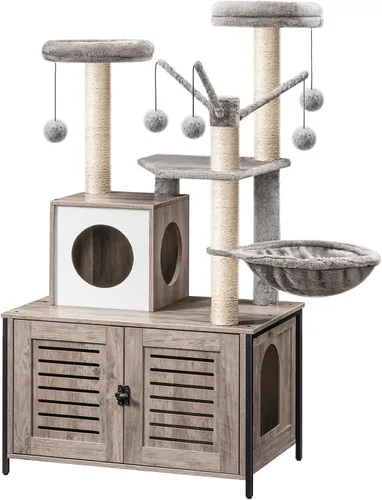HOOBRO Árbol para gatos con recinto para caja de arena, 27.6" L x 18.9" A x 52" Al, Torre de madera para gatos todo en uno, Muebles para gatos de