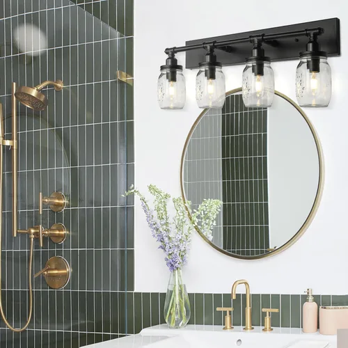 Miniatura 7 de Lámpara de pared para baño, lámpara industrial de tarro de masón, aplique de pared con acabado negro (3 luces)