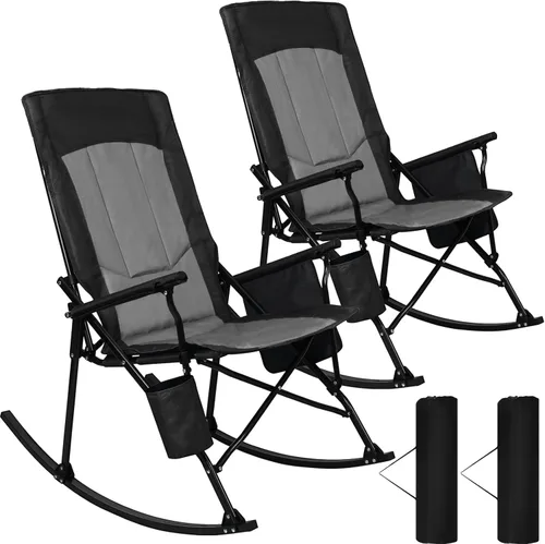 Romswi 2 Pack Silla de Balancín Portátil de Respaldo Alto con Respaldo Duro, Sillas de Camping Plegables Extragrandes para Exteriores, Sillas de