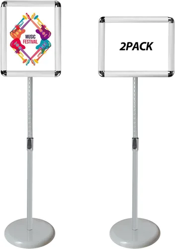 Miniatura 9 de Soporte ajustable para letreros de pedestal, soporte para póster de aluminio, marco abierto para 8.5 x 11 pulgadas con base redonda pesada, muestra