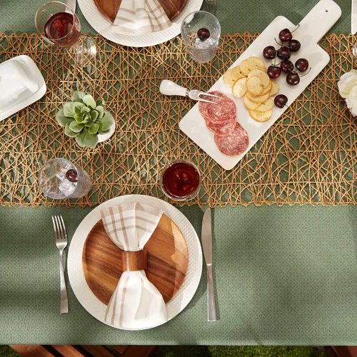 Miniatura 2 de DII Colección de mesa para interior/exterior con agujero para sombrilla con cremallera, lavable a máquina, celosía tonal, mantel, 60 pulgadas