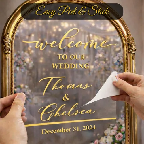 Miniatura 8 de Calcomanía con texto en inglés "Welcome to Our Wedding Mirror" – Soon to Be Mr & Mrs - Calcomanía de espejo personalizable – Just Married