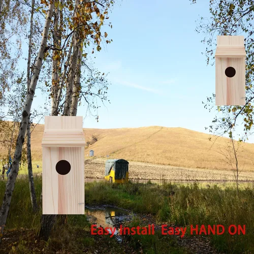 Miniatura 8 de Paquete de 2 casas para pájaros para exteriores, casas tipo caja para pájaros azules para exteriores, pajarera de cedro para pinzones, golondrinas