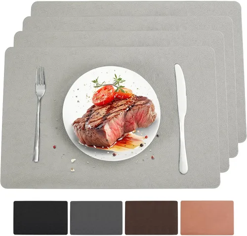 Miniatura 40 de Juego de 6 manteles individuales de vinilo, resistentes al calor, fáciles de limpiar, antideslizantes, para mesa de comedor, piel sintética, Negro