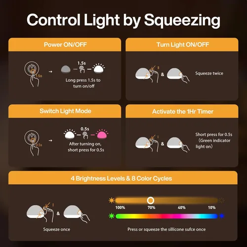 Miniatura 9 de Luz nocturna de bebé para guardería, lámpara de noche de silicona suave con control táctil con 8 cambios de color, atenuación continua, luz nocturna