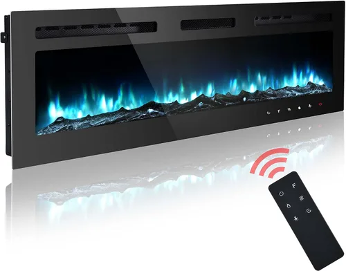 Inserto de chimenea eléctrica de 70 pulgadas, montado en la pared, 12 colores de llama, control remoto, temporizador