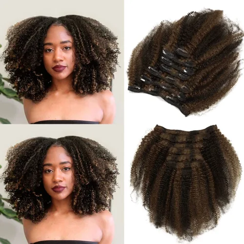 Miniatura 9 de Anrosa Extensiones de cabello rizado con clip, cabello humano 3C 4A afro rizado con clip, cabello natural, remy real, extensiones de cabello humano