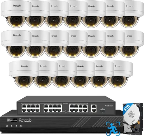 Sistema de cámara de seguridad de 32 canales, 20 cámaras domo IP PoE con cable de 5 MP con cable IK10 a prueba de vandalismo para exteriores con