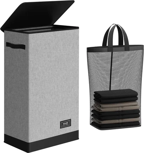 Miniatura 41 de SOLEDI - Canasta de lavandería con tapa de 100L, canasta de ropa plegable grande y alta, cesta de lavandería con bolsa removible fácil