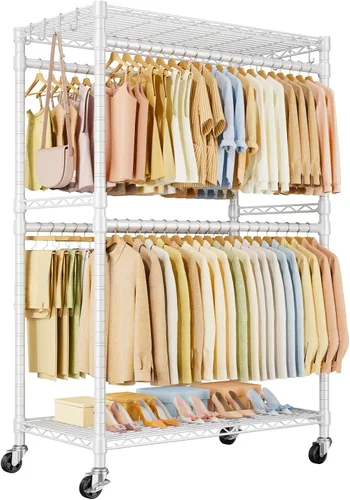 Miniatura 10 de ULIFHOME P4 Plus Perchero Rodante de Ropa Resistente, Percheros de Ropa para Colgar Ropa, Percheros de Vestir Independientes con Ruedas, Perchero