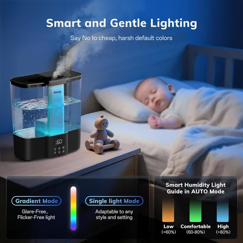 Miniatura 6 de AEOCKY Humidificador Geek Level para bebé, humidificadores ultrasónicos silenciosos para dormitorio, cuarto de bebé con luz ambiental, difusor