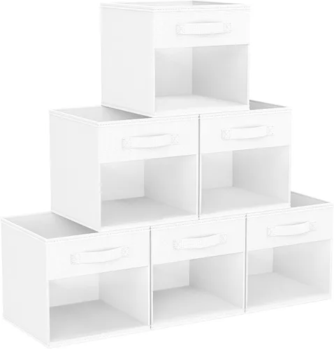 Miniatura 25 de DIMJ Cubo de almacenamiento, 6 paquetes de contenedores plegables con asas, contenedores de tela para organización, cubos organizadores