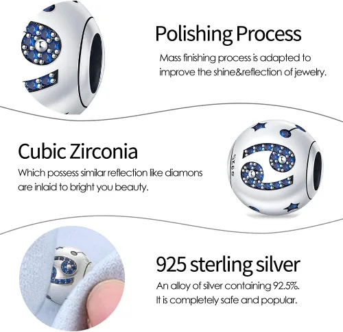 Miniatura 20 de Pandach 12 dijes de cumpleaños con signo del zodiaco de plata de ley 925 con piedra natal para mujer, pulsera, collar, pulsera, regalo para mujeres